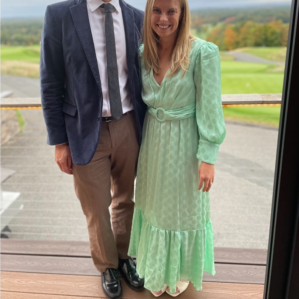 Patbo Polka Dot Satin Belted Midi Dress